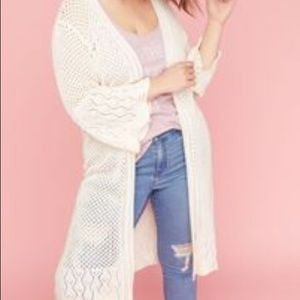 Long White Crochet Duster Cardigan